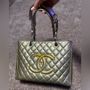 Chanel Quilted Grand Shopping Tote Bag with Iconic CC Logo